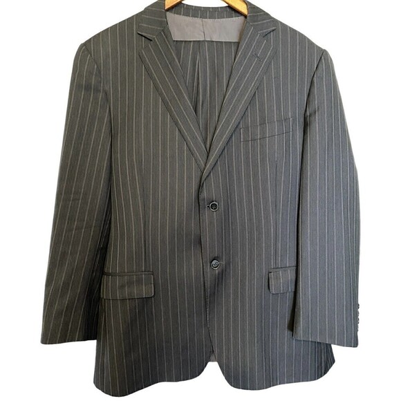 ERMENEGILDO Zegna Suit Size 54R 44R US Gray Maroon White Pinstripes 100%… - Picture 1 of 16